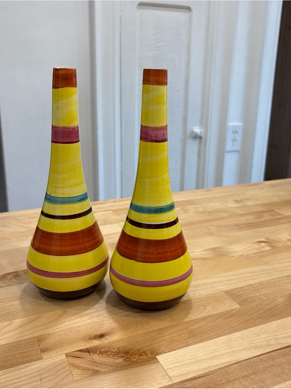 Vintage Set of Portugal Secla Hand Hainted Ceramic Bottle Vase Decor Early 60's